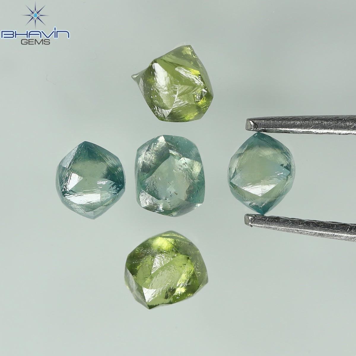 1.07 CT (5 Pcs) Rough Natural Diamond Enhanced Green-Blue Color Clarity VS2 (3.62 MM)