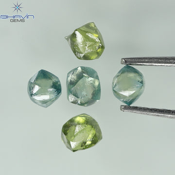 1.07 CT (5 Pcs) Rough Natural Diamond Enhanced Green-Blue Color Clarity VS2 (3.62 MM)
