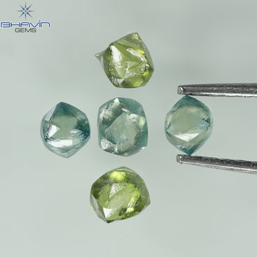 1.07 CT/5 Pcs, Rough Shape, Natural Diamond, Green-Blue Color, VS2 Clarity (3.62 MM)