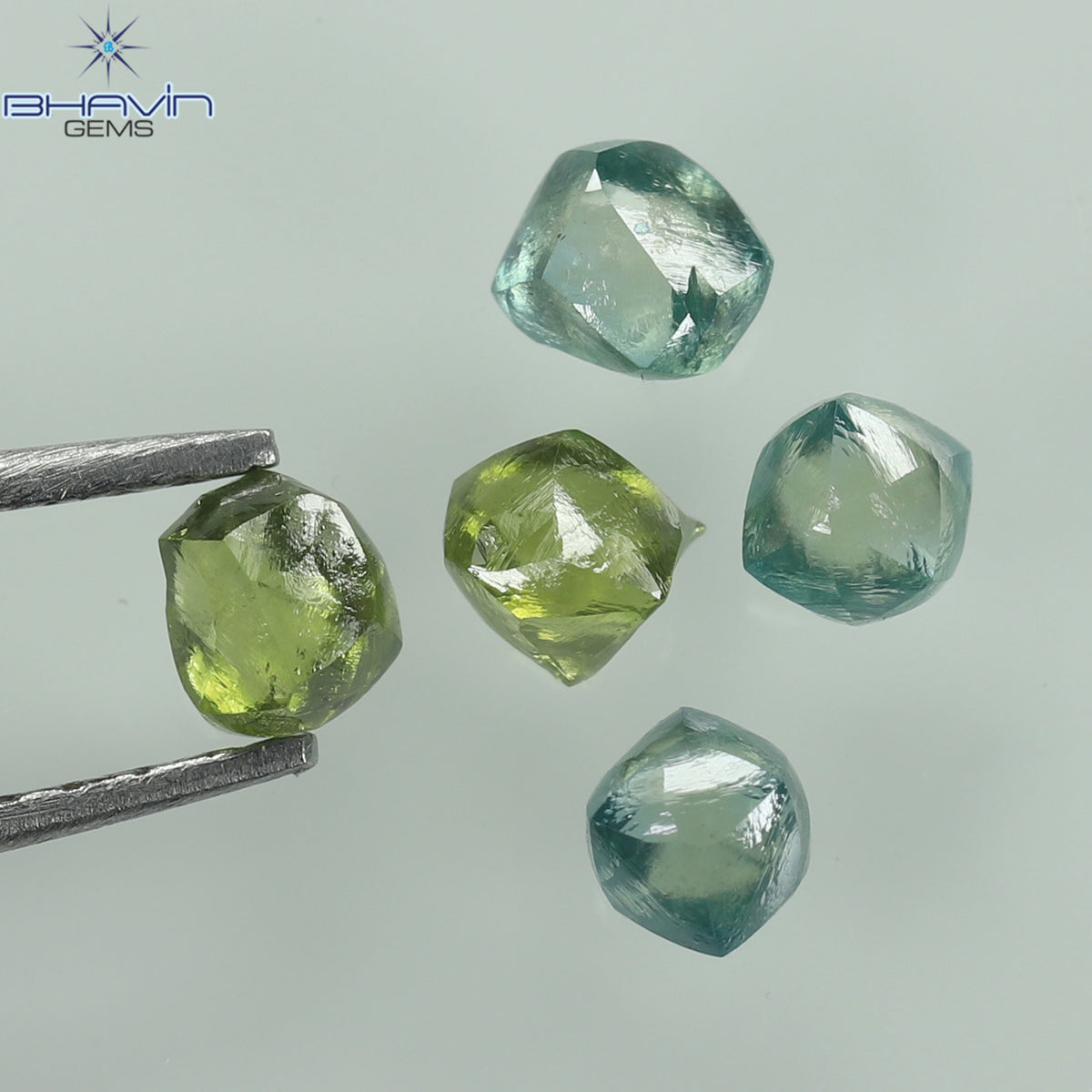 1.07 CT (5 Pcs) Rough Natural Diamond Enhanced Green-Blue Color Clarity VS2 (3.62 MM)