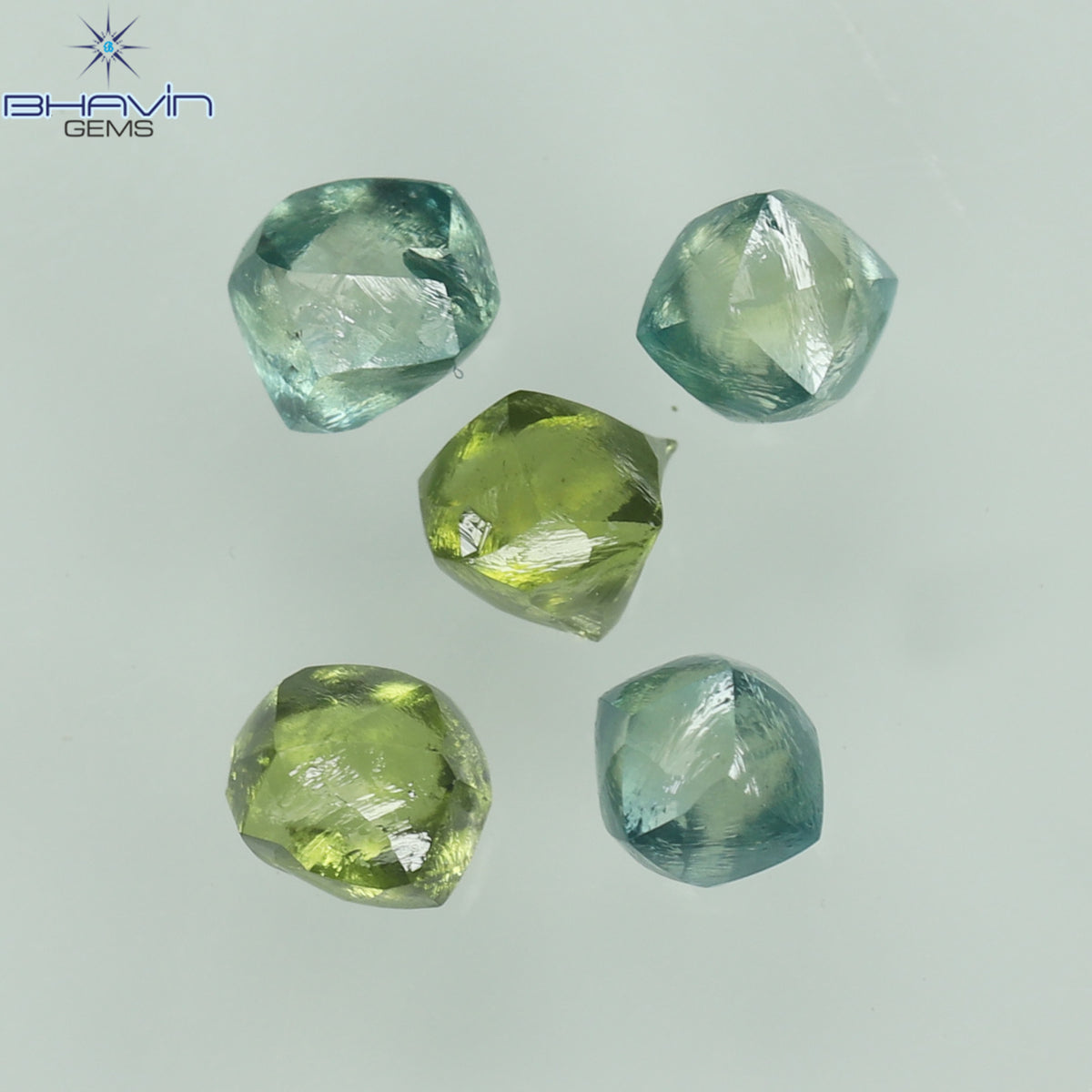 1.07 CT (5 Pcs) Rough Natural Diamond Enhanced Green-Blue Color Clarity VS2 (3.62 MM)