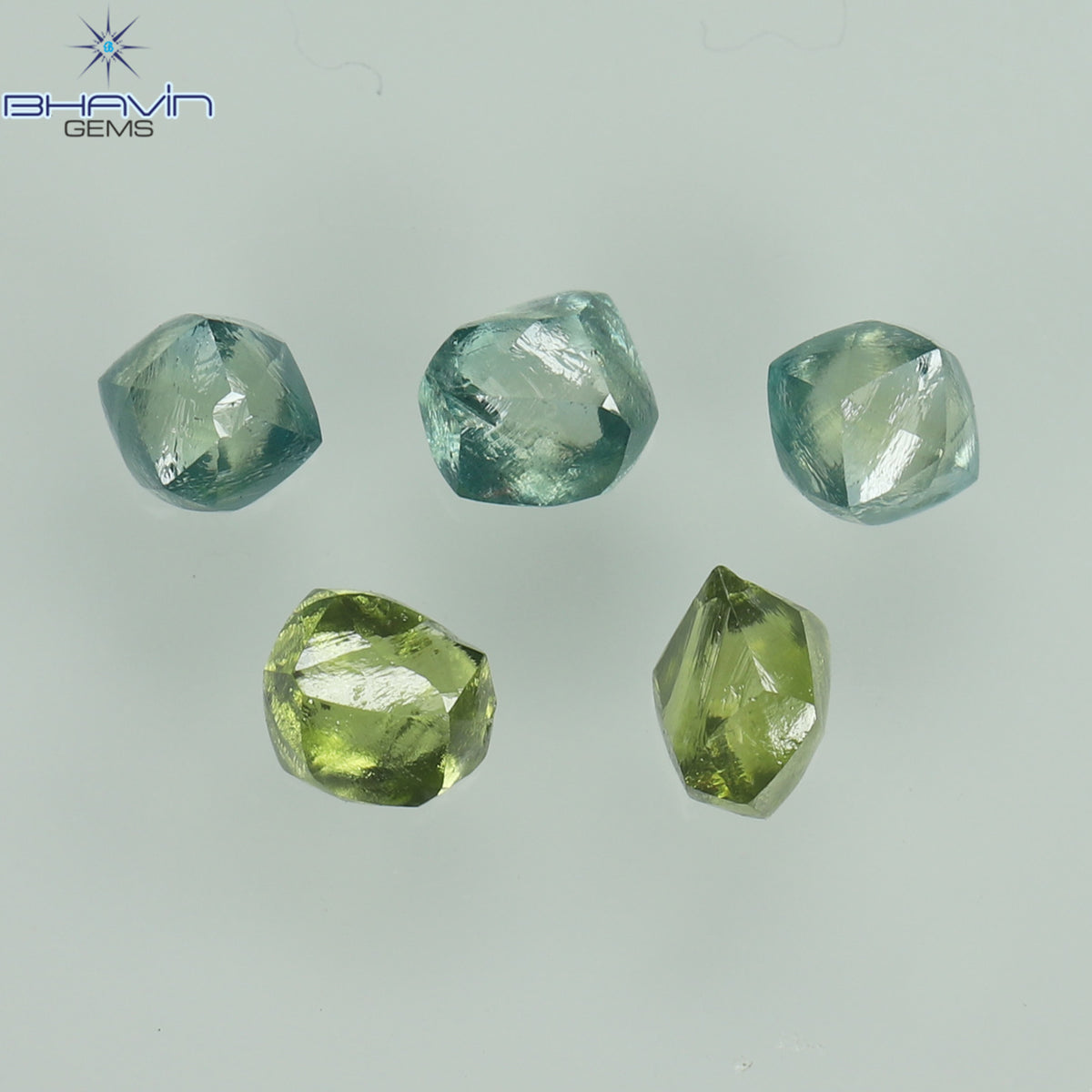 1.07 CT (5 Pcs) Rough Natural Diamond Enhanced Green-Blue Color Clarity VS2 (3.62 MM)