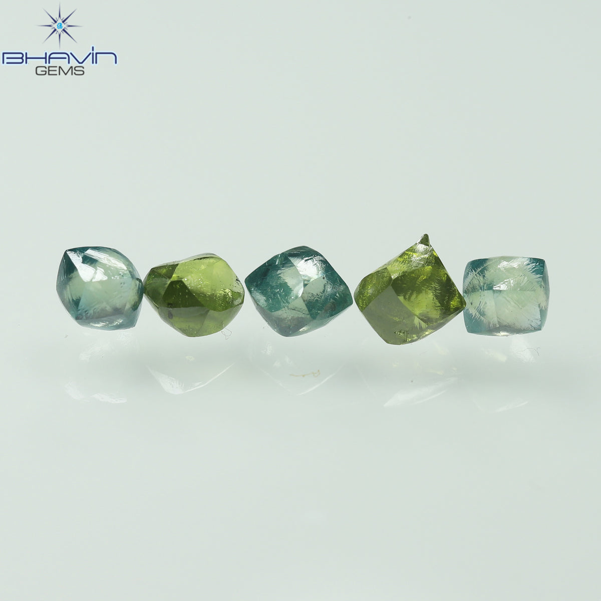 1.07 CT (5 Pcs) Rough Natural Diamond Enhanced Green-Blue Color Clarity VS2 (3.62 MM)