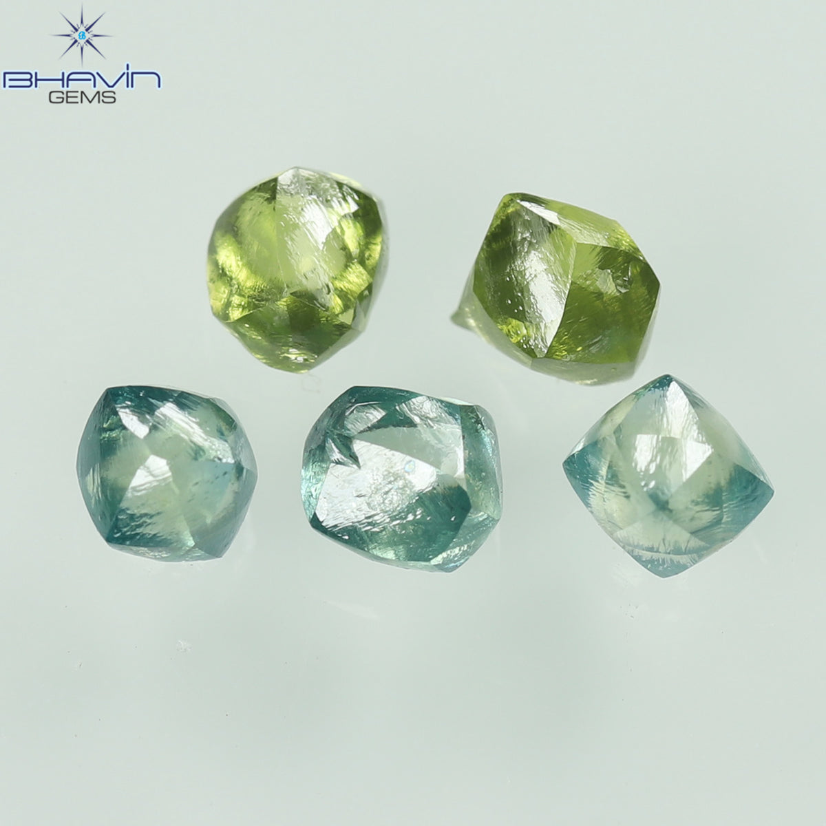 1.07 CT (5 Pcs) Rough Natural Diamond Enhanced Green-Blue Color Clarity VS2 (3.62 MM)