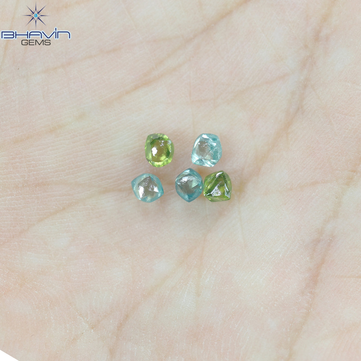 1.07 CT (5 Pcs) Rough Natural Diamond Enhanced Green-Blue Color Clarity VS2 (3.62 MM)