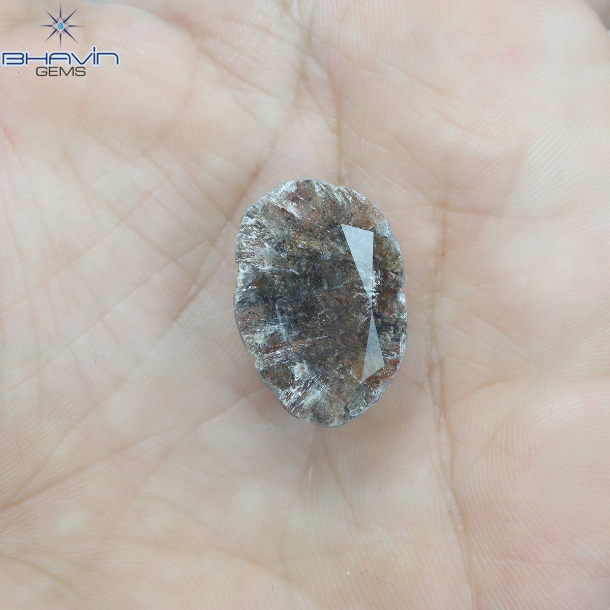 5.25 CT スライス シェイプ ナチュラル ダイヤモンド ソルト アンド ペッパー カラー I3 クラリティ (21.00 MM)
