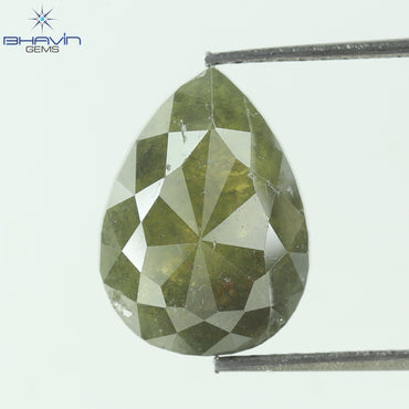 4.90 CT, Pear Modified Green Gray Natural Diamond