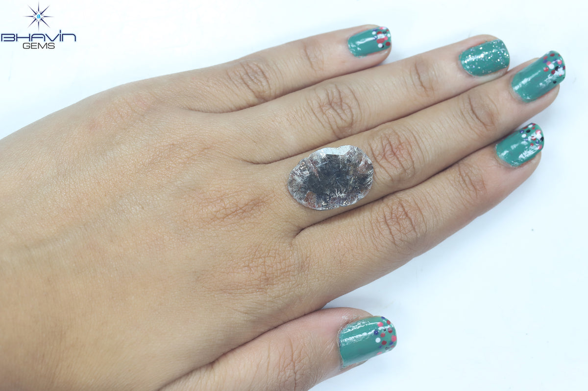 5.25 CT スライス シェイプ ナチュラル ダイヤモンド ソルト アンド ペッパー カラー I3 クラリティ (21.00 MM)
