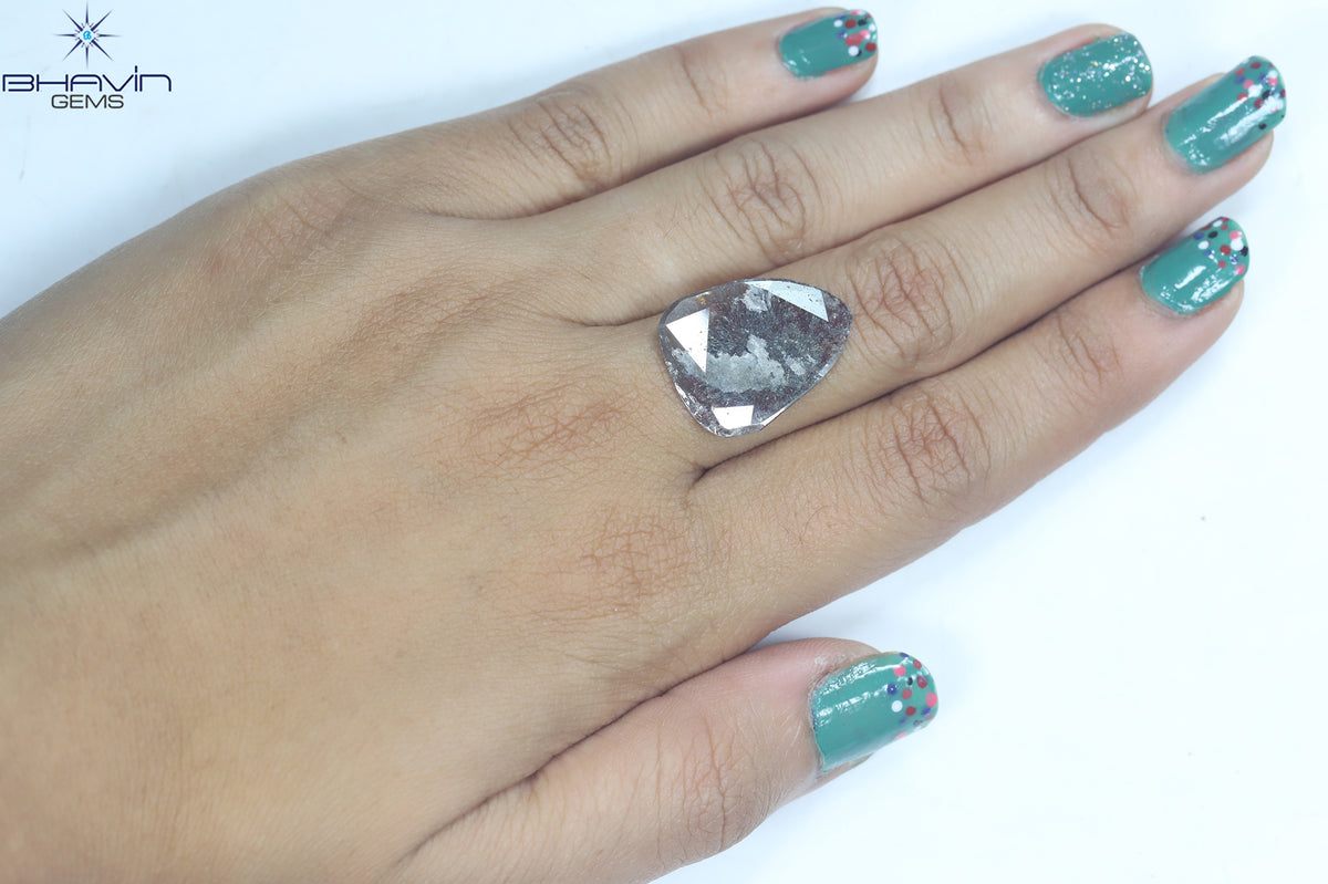 5.70 CT スライス シェイプ ナチュラル ダイヤモンド ソルト アンド ペッパー カラー I3 クラリティ (20.50 MM)
