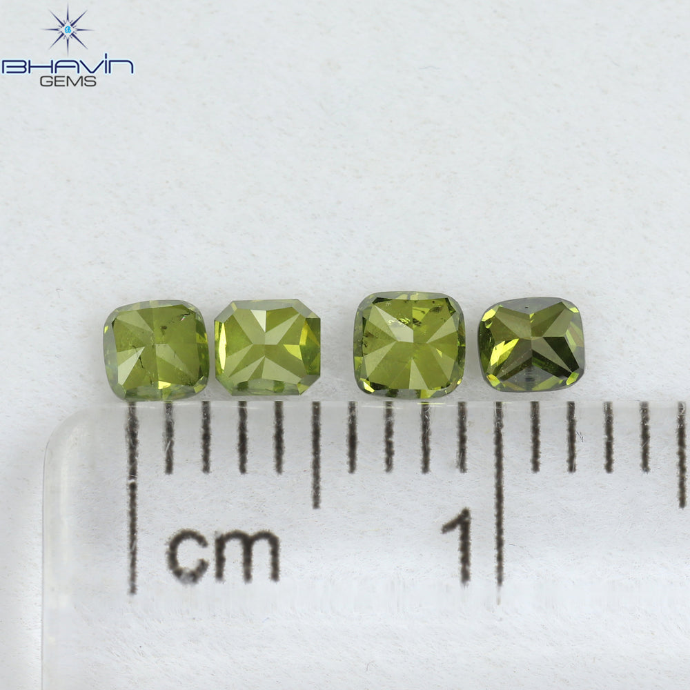 0.56 CT/4 Pcs Cushion Shape Natural Diamond Green Color SI Clarity (3.04 MM)