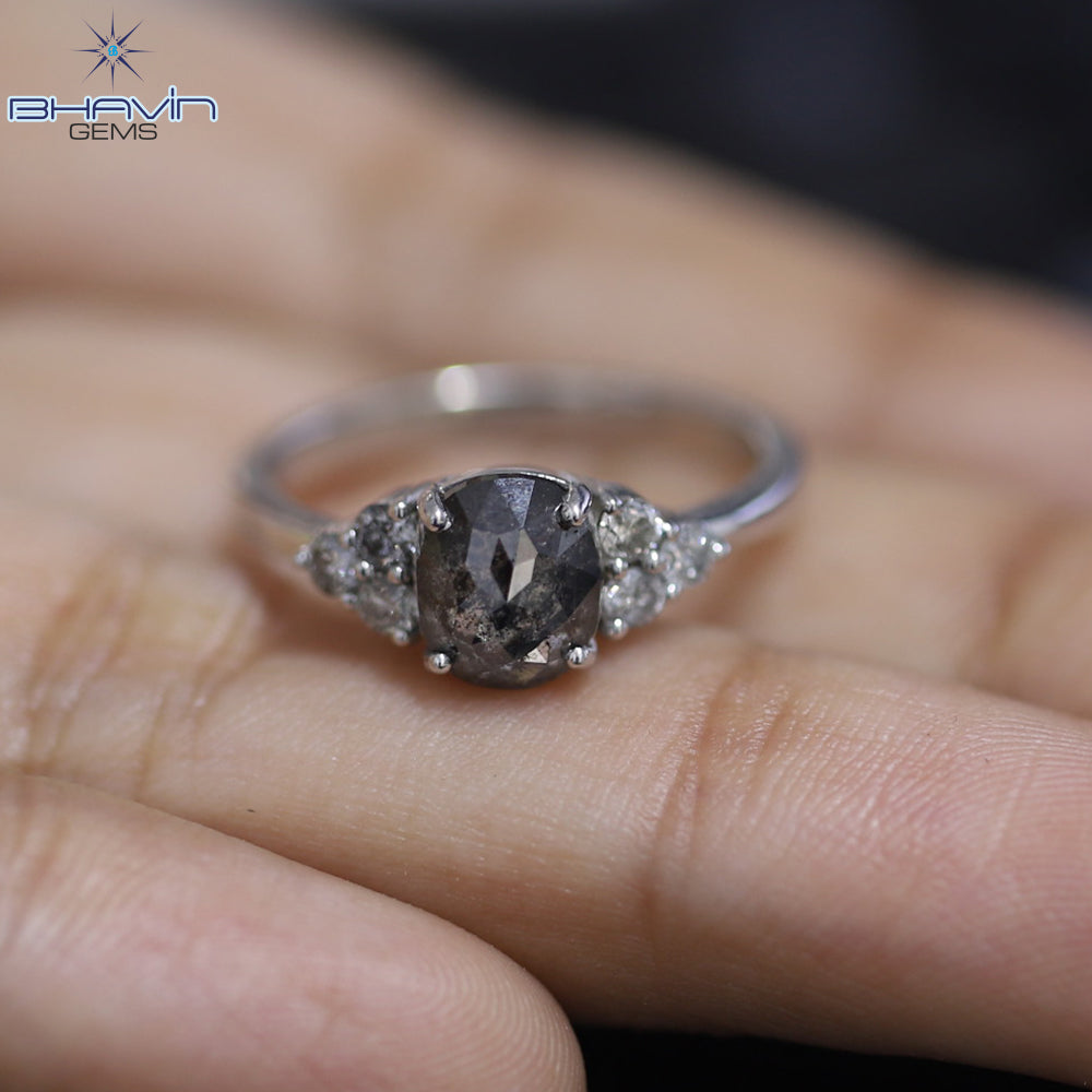 オーバル ダイヤモンド ソルト アンド ペッパー ダイヤモンド 天然ダイヤモンド リング ゴールド リング 婚約指輪