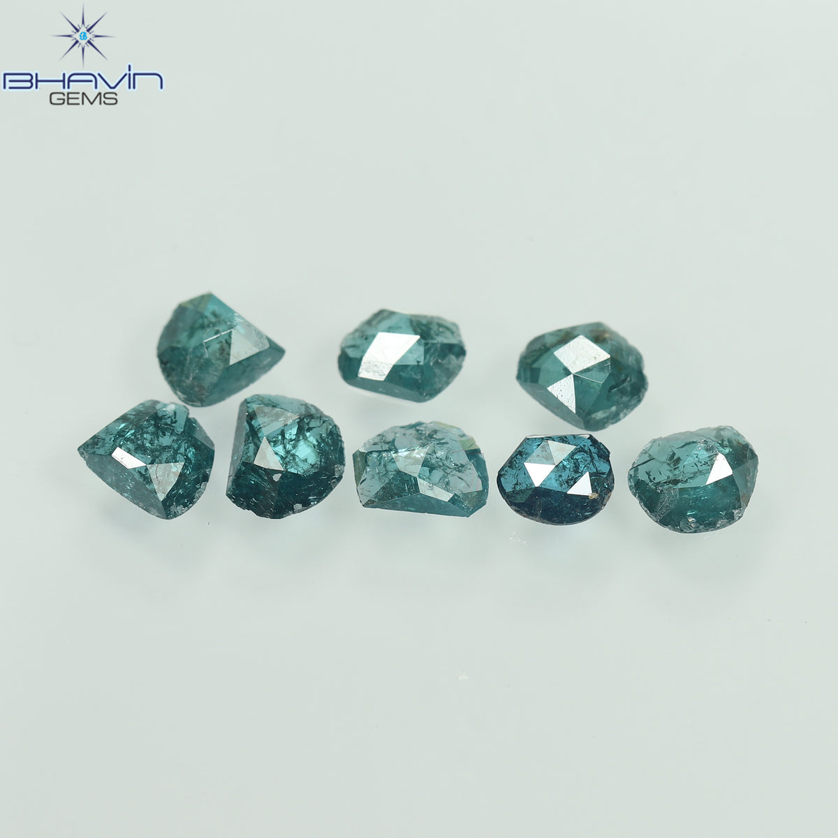 1.43 CT (8 Pcs) Uncut Polki Natural Diamond Enhanced Blue Color Clarity I3 (4.16 MM)