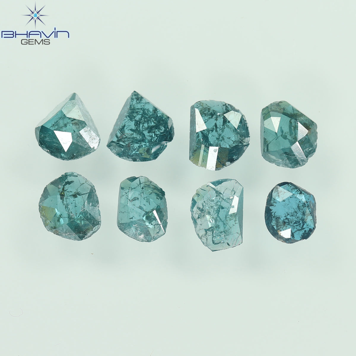 1.43 CT (8 Pcs) Uncut Polki Natural Diamond Enhanced Blue Color Clarity I3 (4.16 MM)