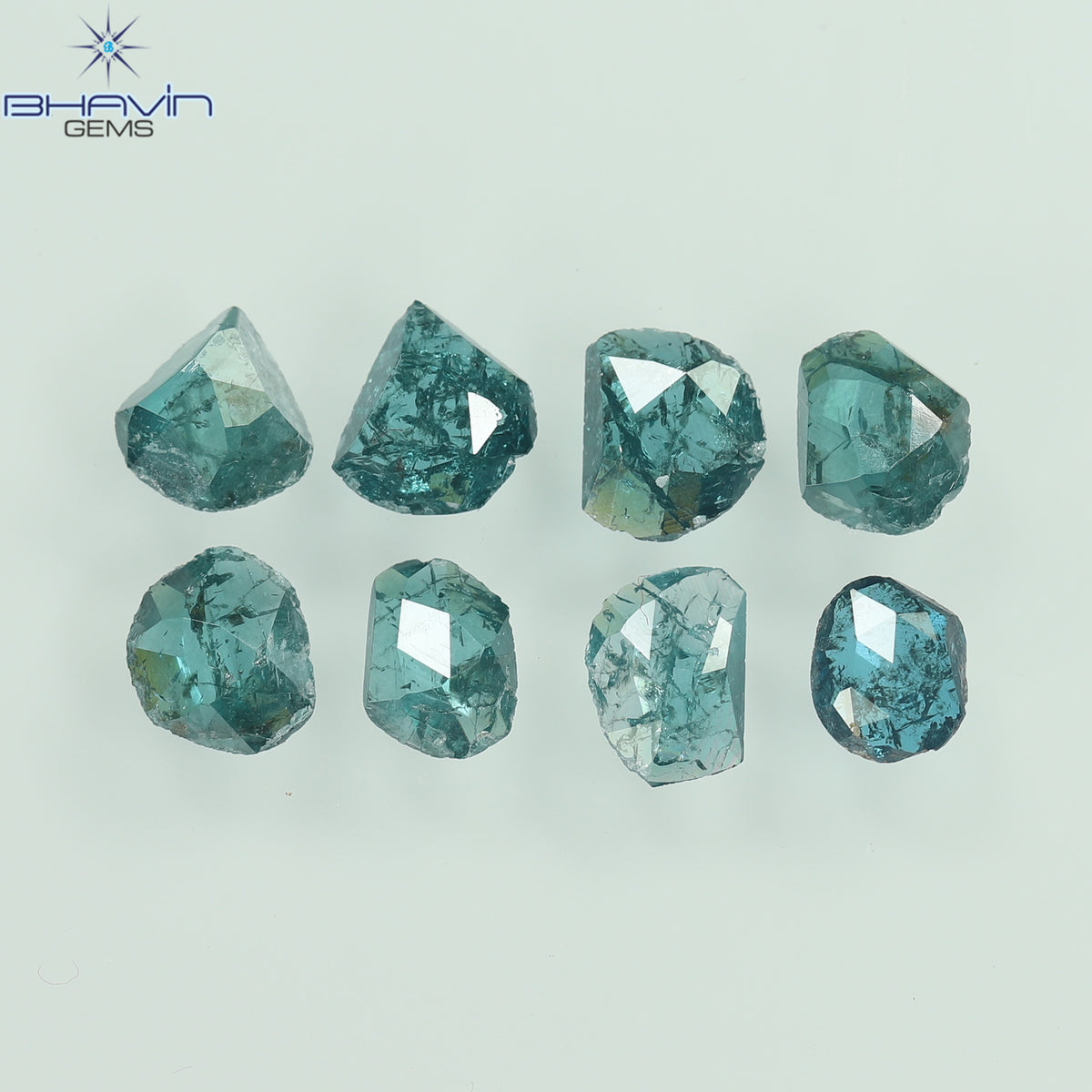 1.43 CT (8 Pcs) Uncut Polki Natural Diamond Enhanced Blue Color Clarity I3 (4.16 MM)