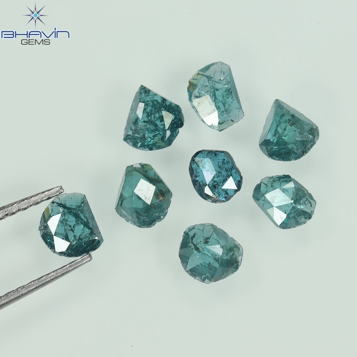 1.43 CT (8 Pcs) Uncut Polki Natural Diamond Enhanced Blue Color Clarity I3 (4.16 MM)