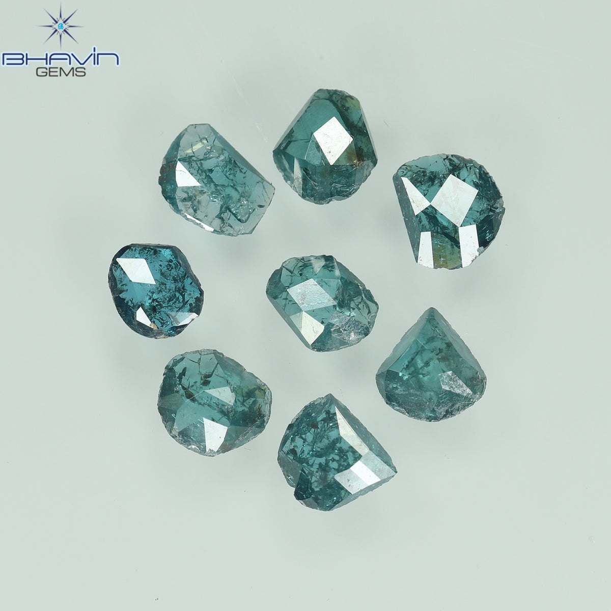 1.43 CT (8 Pcs) Uncut Polki Natural Diamond Enhanced Blue Color Clarity I3 (4.16 MM)