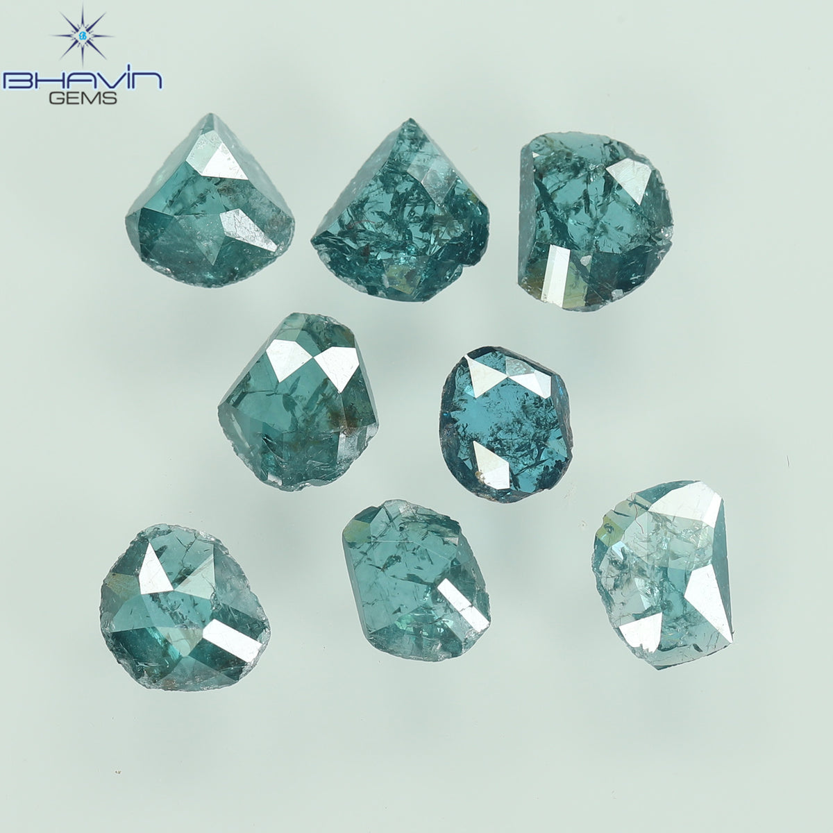 1.43 CT (8 Pcs) Uncut Polki Natural Diamond Enhanced Blue Color Clarity I3 (4.16 MM)