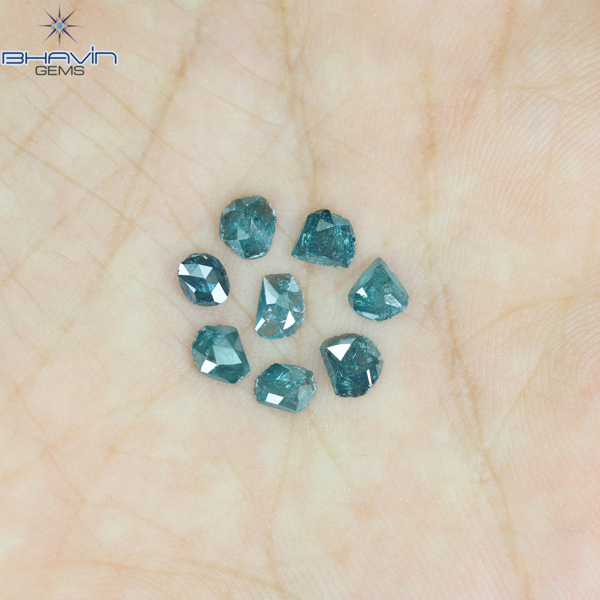 1.43 CT (8 Pcs) Uncut Polki Natural Diamond Enhanced Blue Color Clarity I3 (4.16 MM)