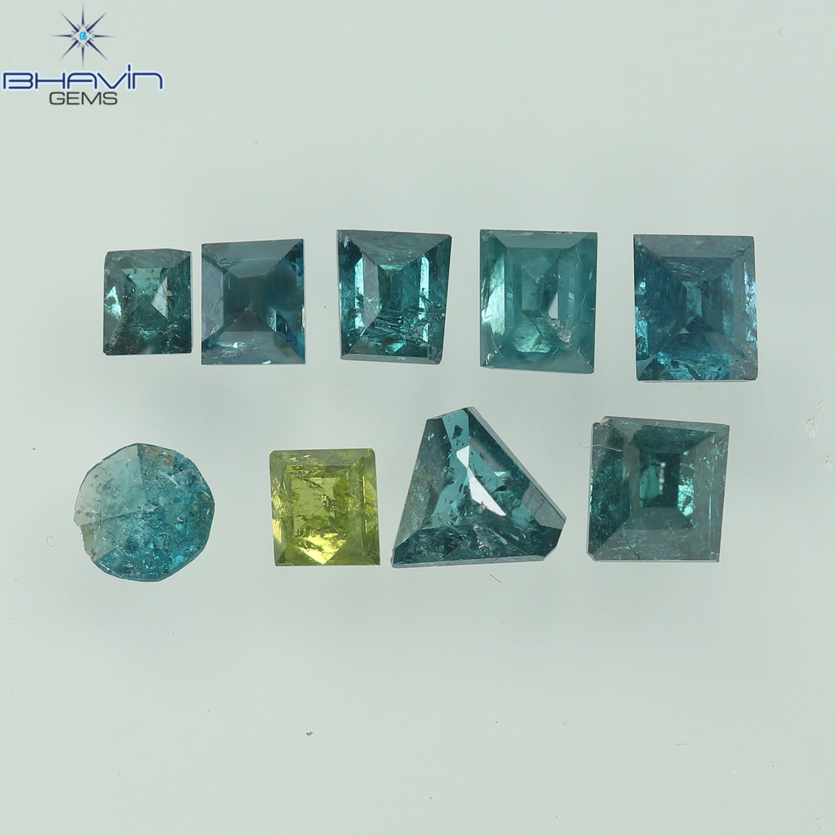 0.75 CT (9 Pcs) Square Baguette Natural Diamond Enhanced Blue Color Clarity I3 (2.81 MM)