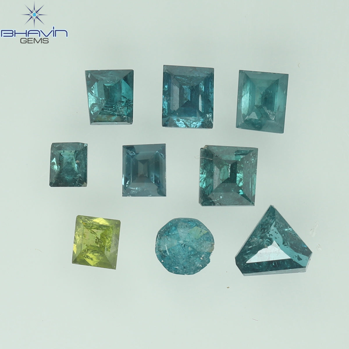 0.75 CT (9 Pcs) Square Baguette Natural Diamond Enhanced Blue Color Clarity I3 (2.81 MM)