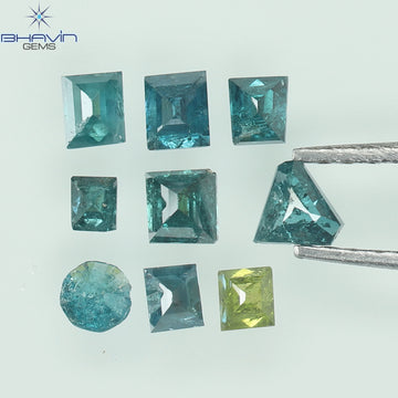 0.75 CT (9 Pcs) Square Baguette Natural Diamond Enhanced Blue Color Clarity I3 (2.81 MM)