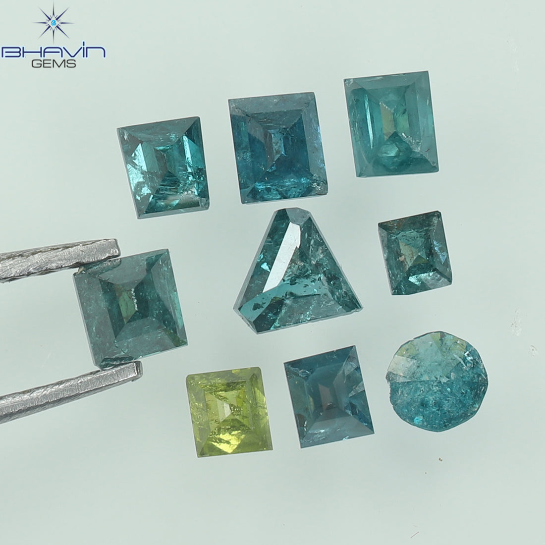 0.75 CT (9 Pcs) Square Baguette Natural Diamond Enhanced Blue Color Clarity I3 (2.81 MM)