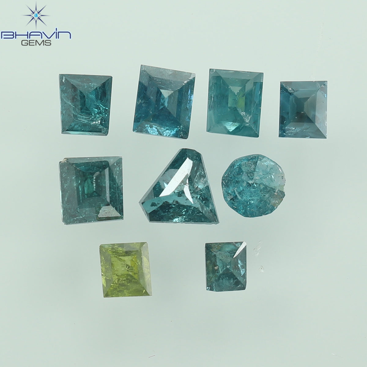 0.75 CT (9 Pcs) Square Baguette Natural Diamond Enhanced Blue Color Clarity I3 (2.81 MM)