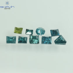 0.75 CT (9 個)、スクエア バゲット シェイプ、天然ダイヤモンド、ブルー カラー、I3 クラリティ (2.81 MM)
