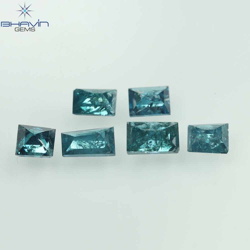 0.79 CT/6 Pcs, Baguette Shape, Natural Diamond, Blue Color, I3 Clarity (4.08 MM)
