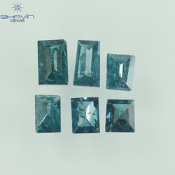 0.79 CT/6 個、バゲット シェイプ、天然ダイヤモンド、ブルー カラー、I3 クラリティ (4.08 MM)