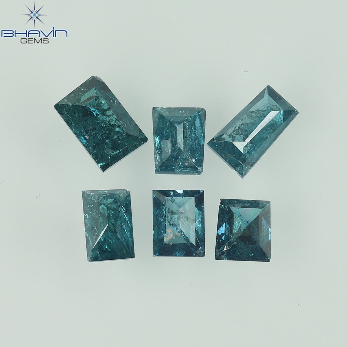 0.79 CT (6 Pcs) Baguette Natural Diamond Enhanced Blue Color Clarity I3 (4.08 MM)