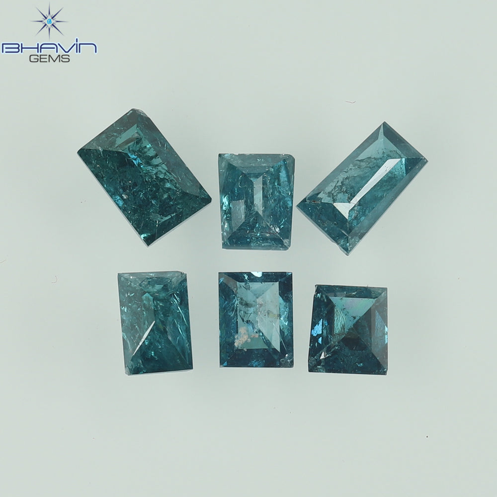 0.79 CT/6 Pcs, Baguette Shape, Natural Diamond, Blue Color, I3 Clarity (4.08 MM)