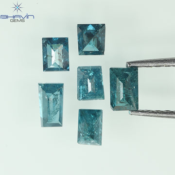 0.79 CT (6 Pcs) Baguette Natural Diamond Enhanced Blue Color Clarity I3 (4.08 MM)