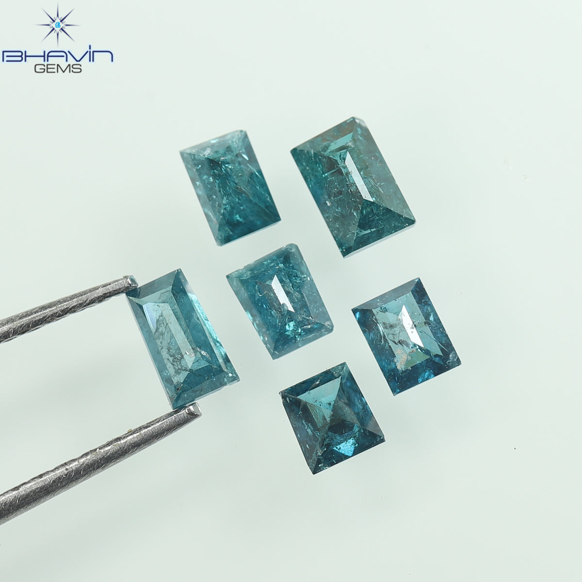 0.79 CT (6 Pcs) Baguette Natural Diamond Enhanced Blue Color Clarity I3 (4.08 MM)