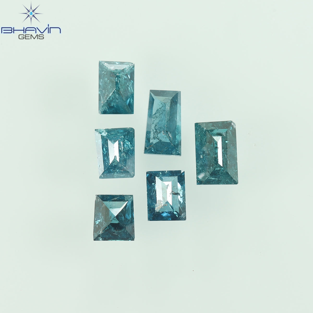0.79 CT (6 Pcs) Baguette Natural Diamond Enhanced Blue Color Clarity I3 (4.08 MM)