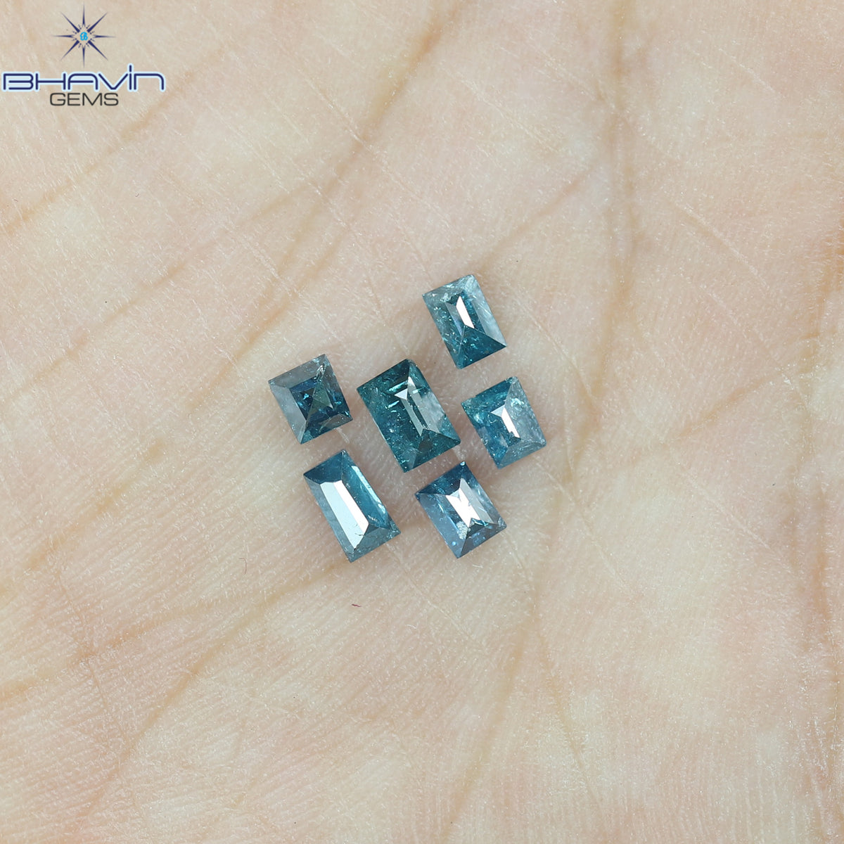 0.79 CT (6 Pcs) Baguette Natural Diamond Enhanced Blue Color Clarity I3 (4.08 MM)