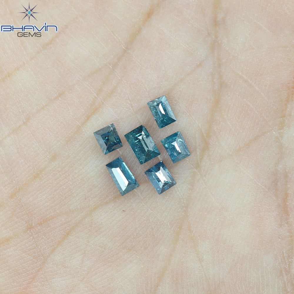 0.79 CT/6 個、バゲット シェイプ、天然ダイヤモンド、ブルー カラー、I3 クラリティ (4.08 MM)