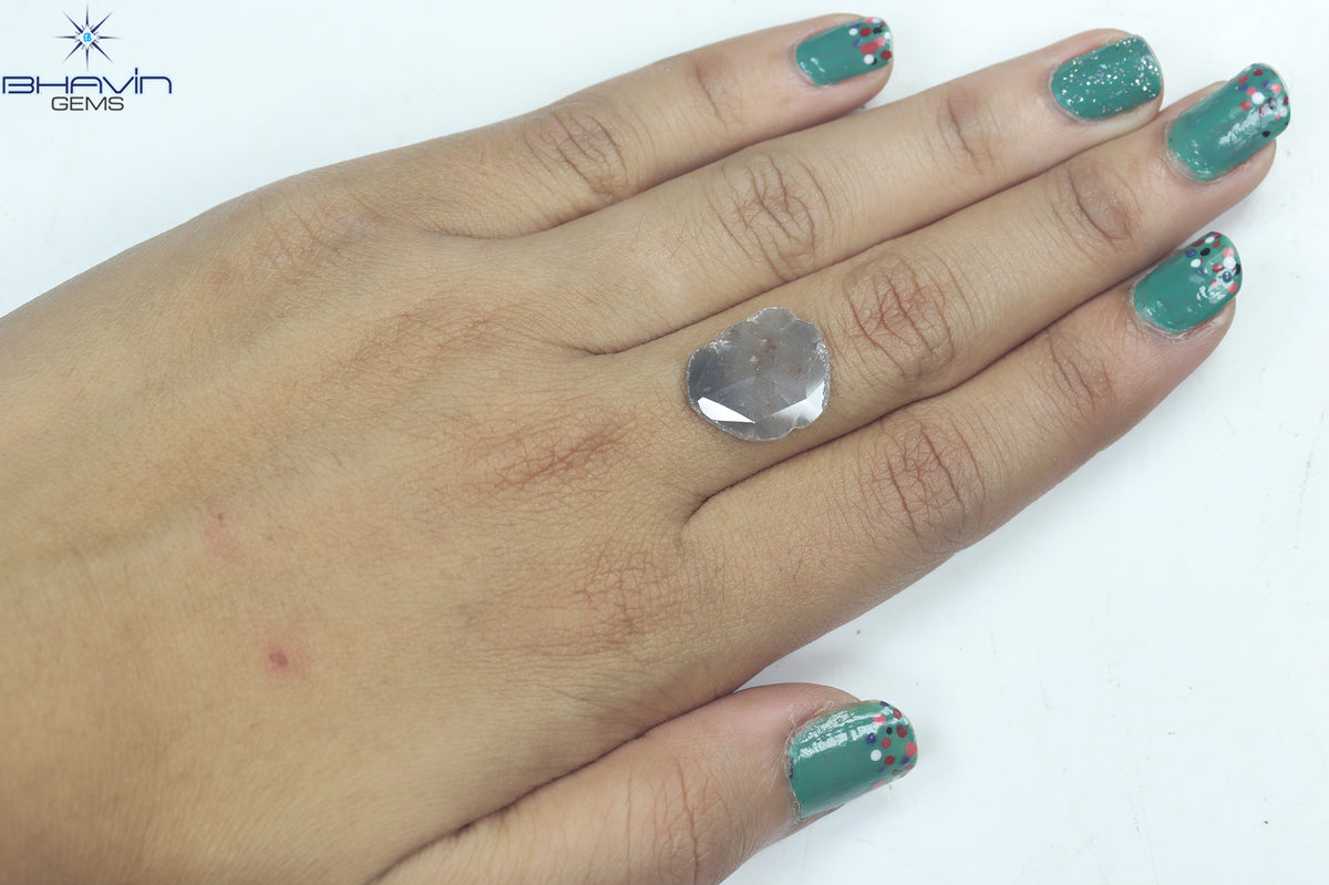 3.07 CT Natural Slice Diamond Gray Brown Color Clarity I3 (16.00 MM)