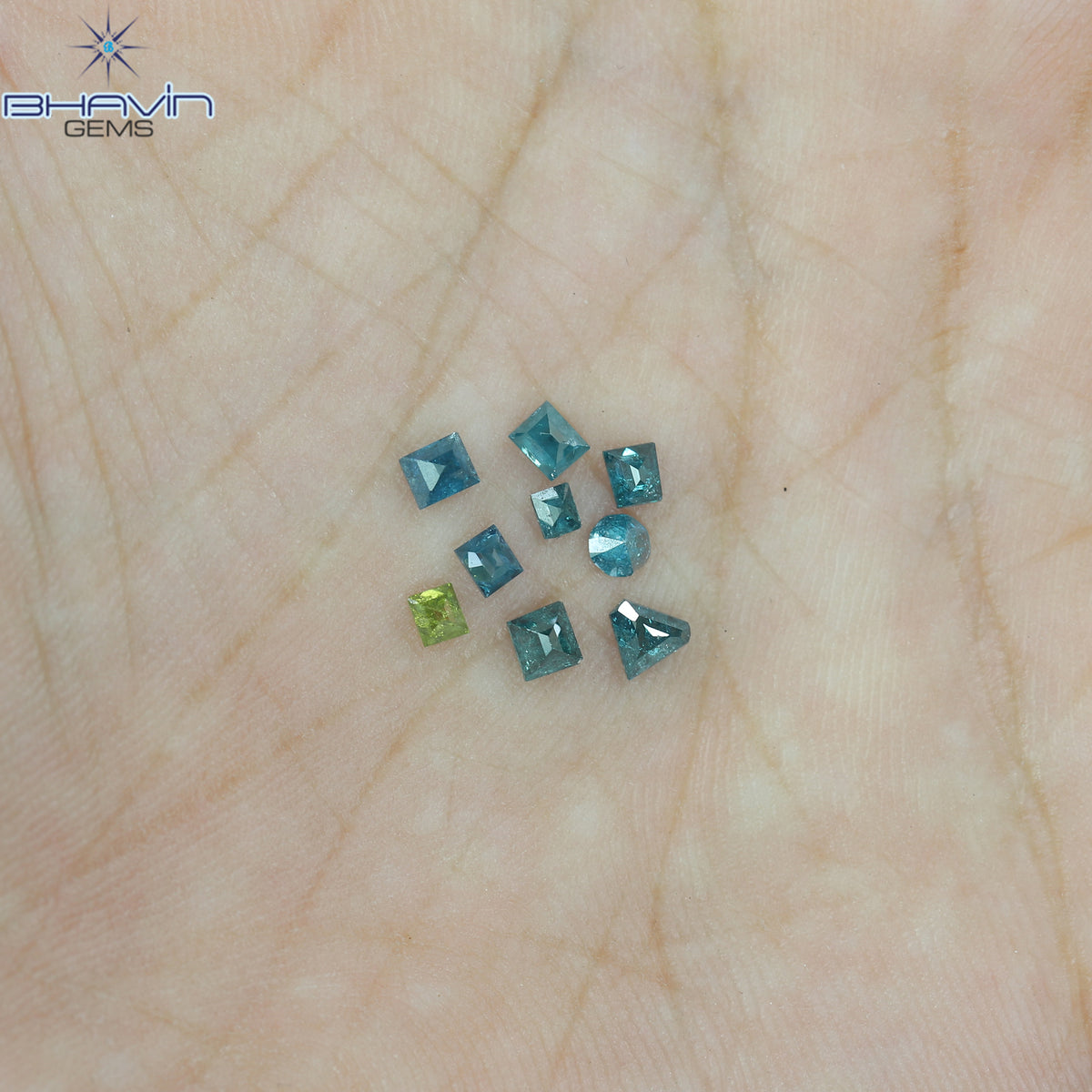 0.75 CT (9 Pcs) Square Baguette Natural Diamond Enhanced Blue Color Clarity I3 (2.81 MM)