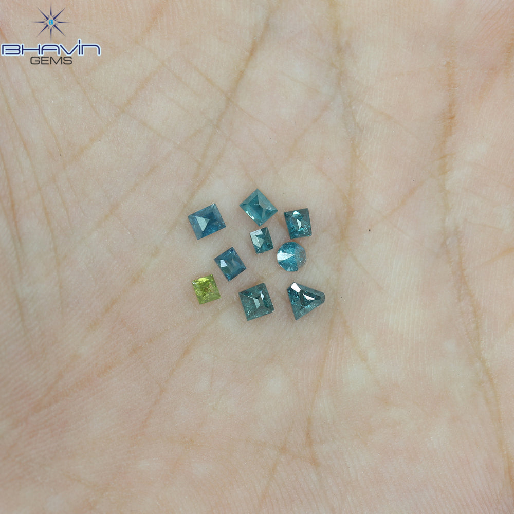 0.75 CT (9 Pcs), Square Baguette Shape, Natural Diamond, Blue Color, I3 Clarity (2.81 MM)