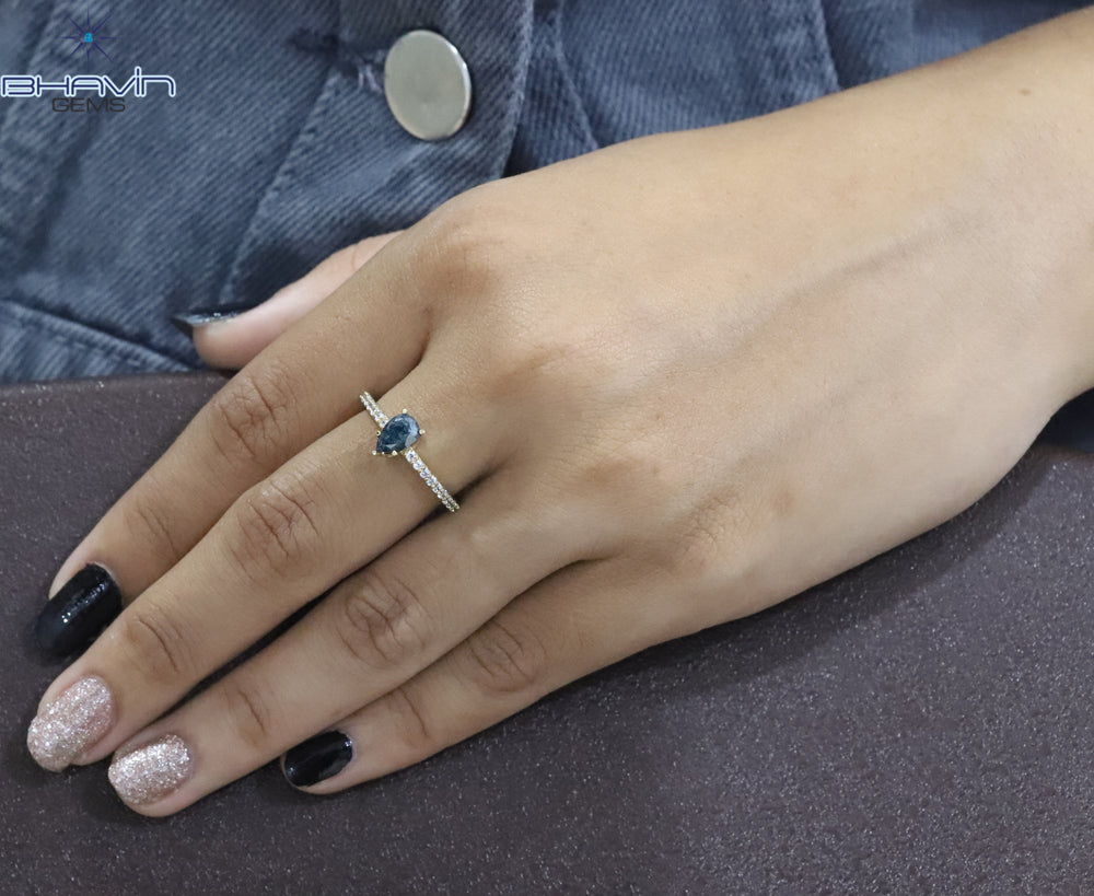 Pear Diamond, Blue Diamond, Gold Ring, Natural Diamond Ring, Engagement Ring, Wedding Ring, Diamond Ring