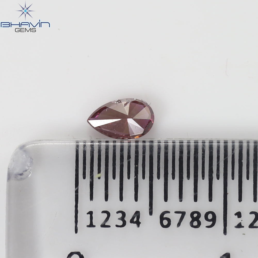 0.16 CT、ペアシェイプ、天然ダイヤモンド、ピンク色、VS2 クラリティ (4.52 MM)