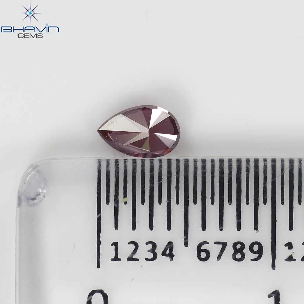 0.21 CT、ペアシェイプ、天然ダイヤモンド、ピンク色、VS2 クラリティ (4.79 MM)