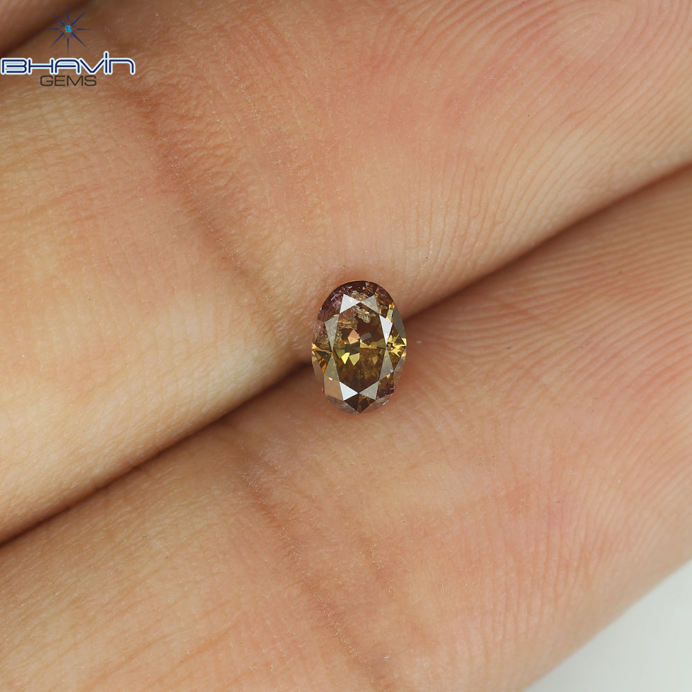 0.25 CT Oval Natural Diamond Enhanced Brown Pink Color Clarity I1 (4.52 MM)