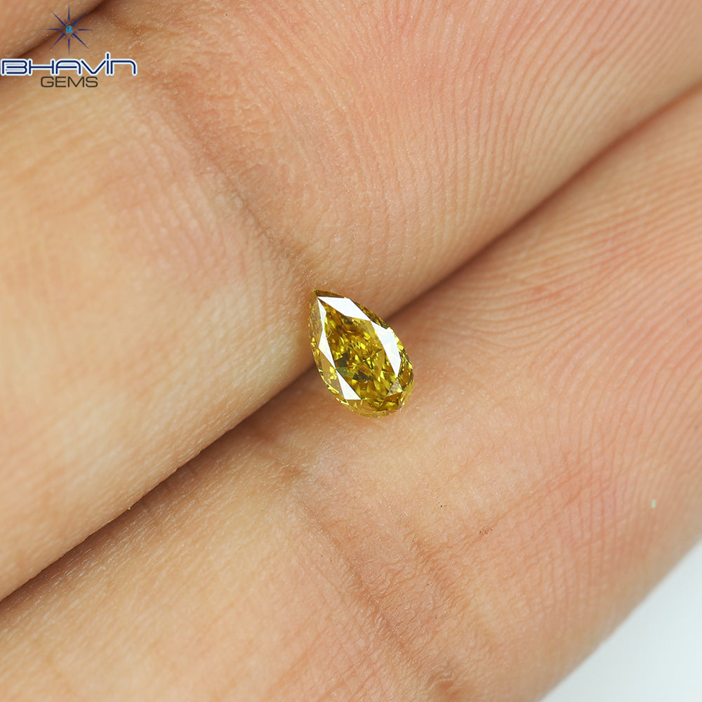 0.19 CT Pear Natural Diamond Enhanced Vivid Yellow Color Clarity VS2 (4.90 MM)