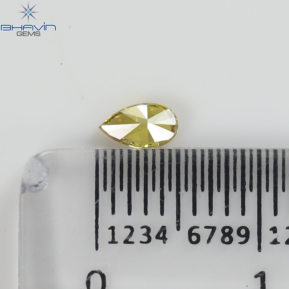 0.19 CT Pear Natural Diamond Enhanced Vivid Yellow Color Clarity VS2 (4.90 MM)