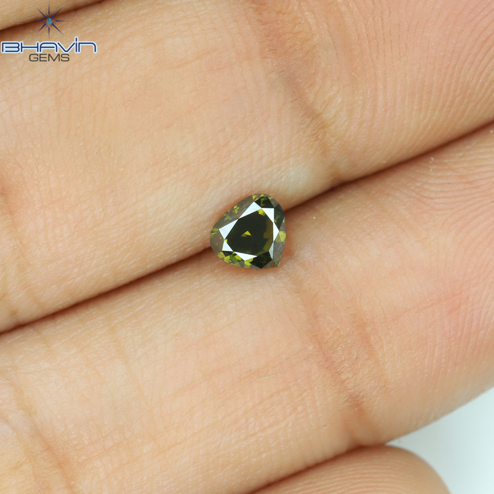 0.37 CT ハート シェイプ ナチュラル ルース ダイヤモンド グリーン カラー SI1 クラリティ (4.30 MM)