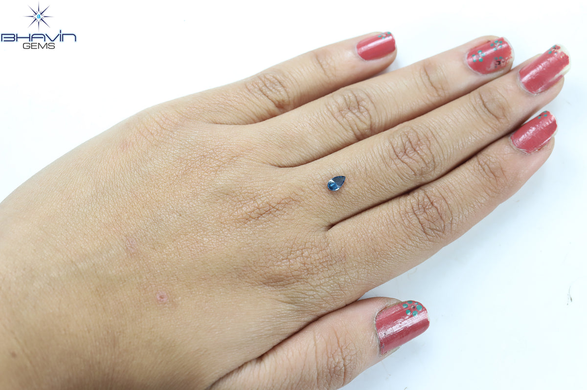 0.24 CT Natural Pear Diamond Enhanced Blue Color Clarity SI2 (5.60 MM)