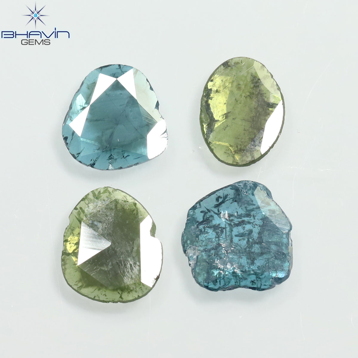 2.09 CT/4 Pcs Natural Slice Diamond Enhanced Blue Green Color Clarity I3 (8.87 MM)