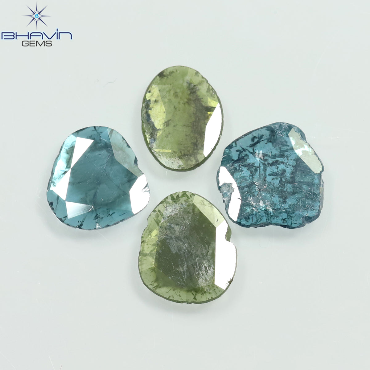 2.09 CT/4 Pcs Natural Slice Diamond Enhanced Blue Green Color Clarity I3 (8.87 MM)